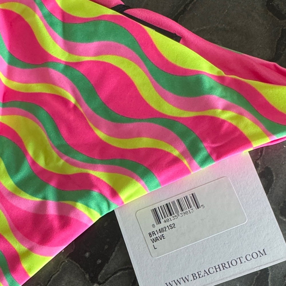 Brand NWT Beach Riot Vibrant Pink and Green Bikini Bottom - Picture 3 of 7